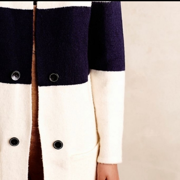 Women's XL Anthropologie La Fee Verte Navy Color Block Stripe Cardigan Sweater - Picture 4 of 16